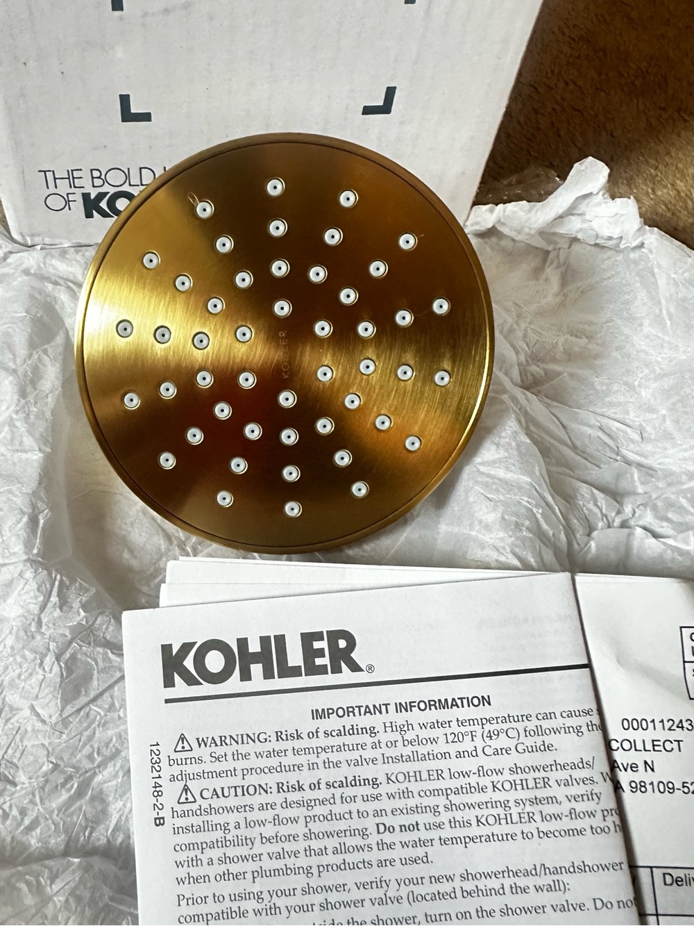 Kohler Shower Head Elate Series Brushed Brass NEW